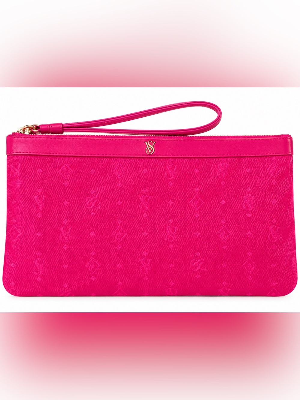 Victoria's Secret Signature Hot Pink Wristlet Clutch Make Up Bag
